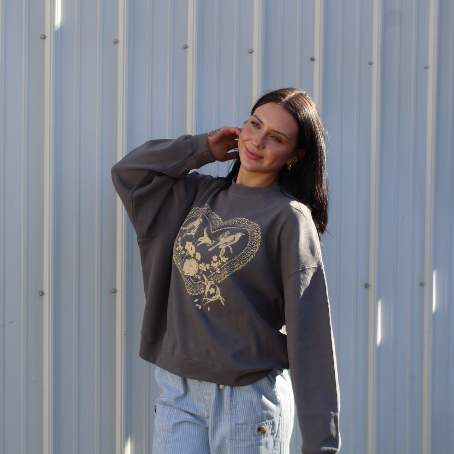 Love Bird Waffle Knit Thermal Graphic Top