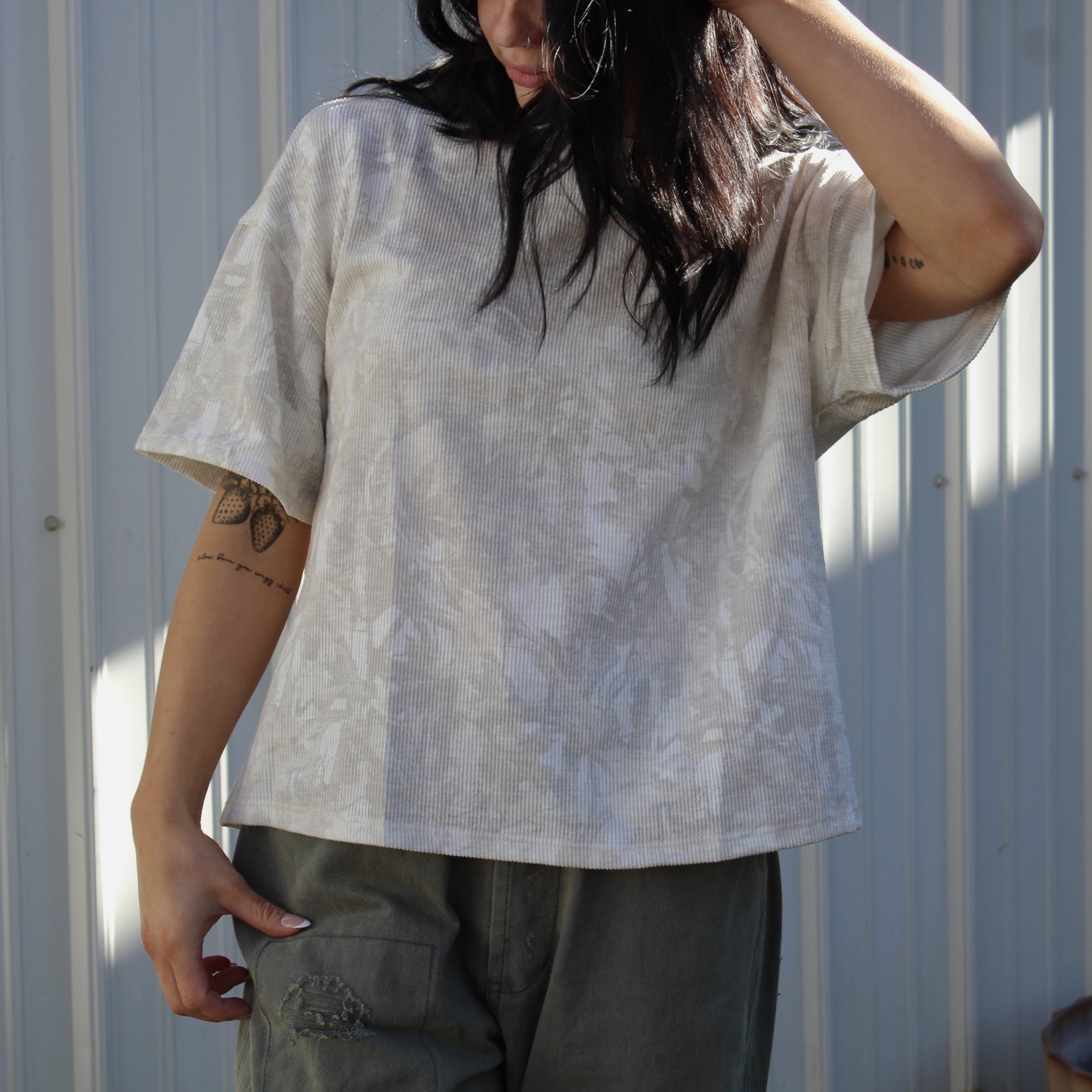 White Camo Waffle Knit Boxy Tee