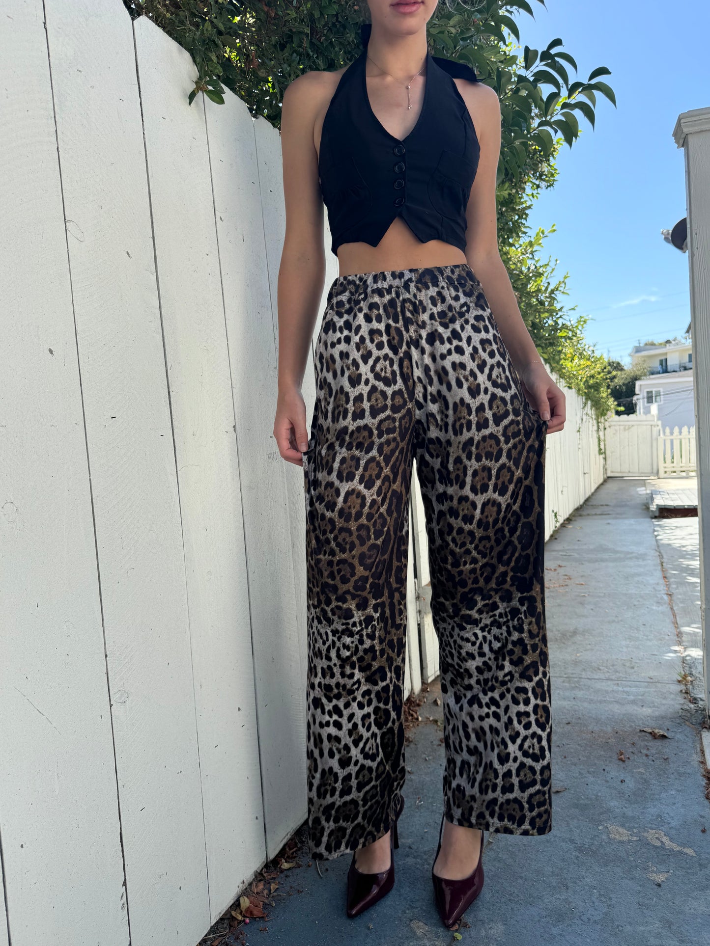 Leopard High Waist Wide Leg Pants