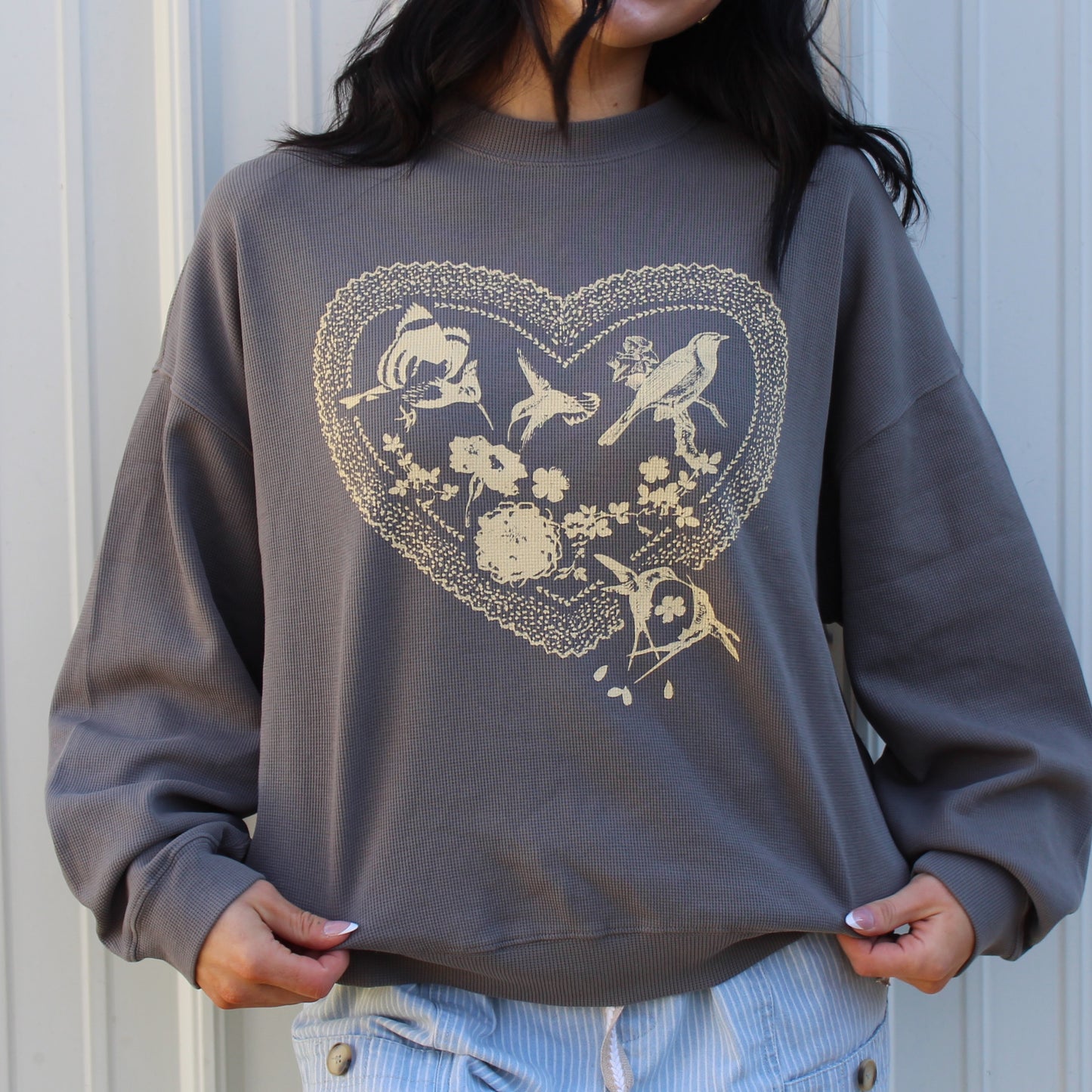 Love Bird Waffle Knit Thermal Graphic Top