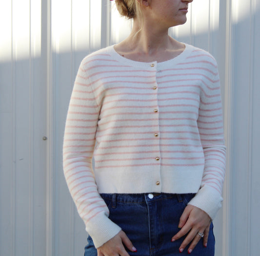 Baby Pink Striped Button Down Sweater
