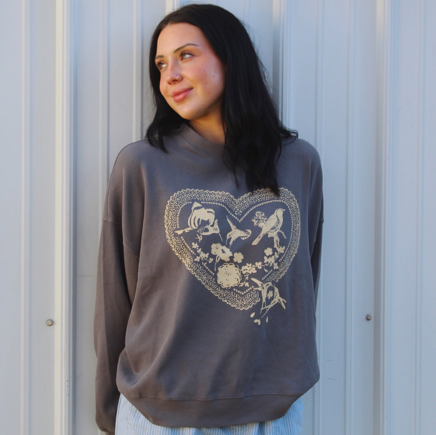 Love Bird Waffle Knit Thermal Graphic Top