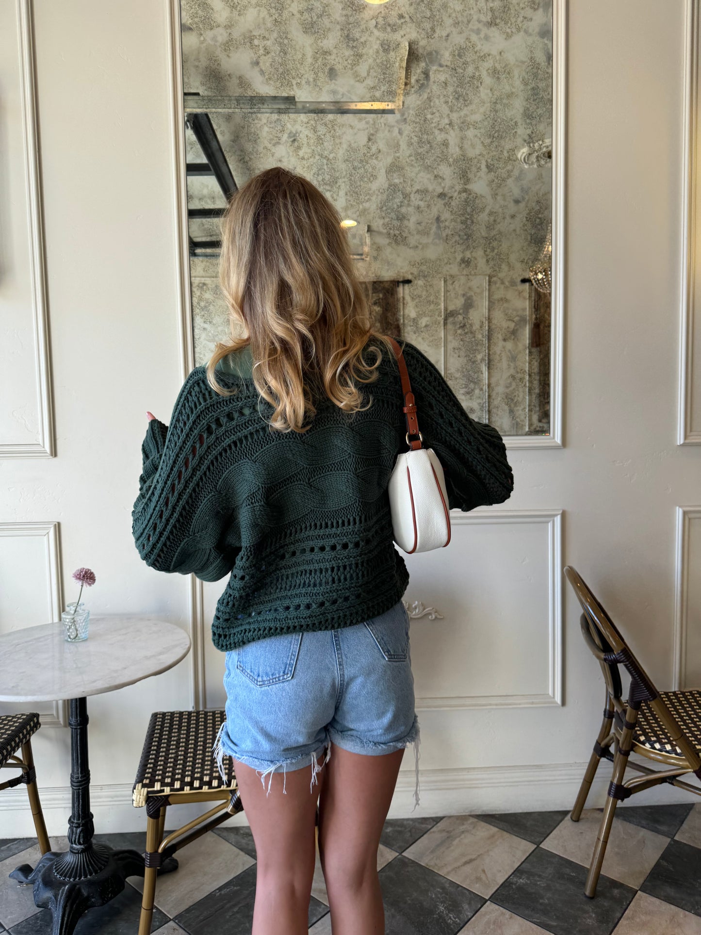 Cable-Knit Openwork Long Sleeve Sweater