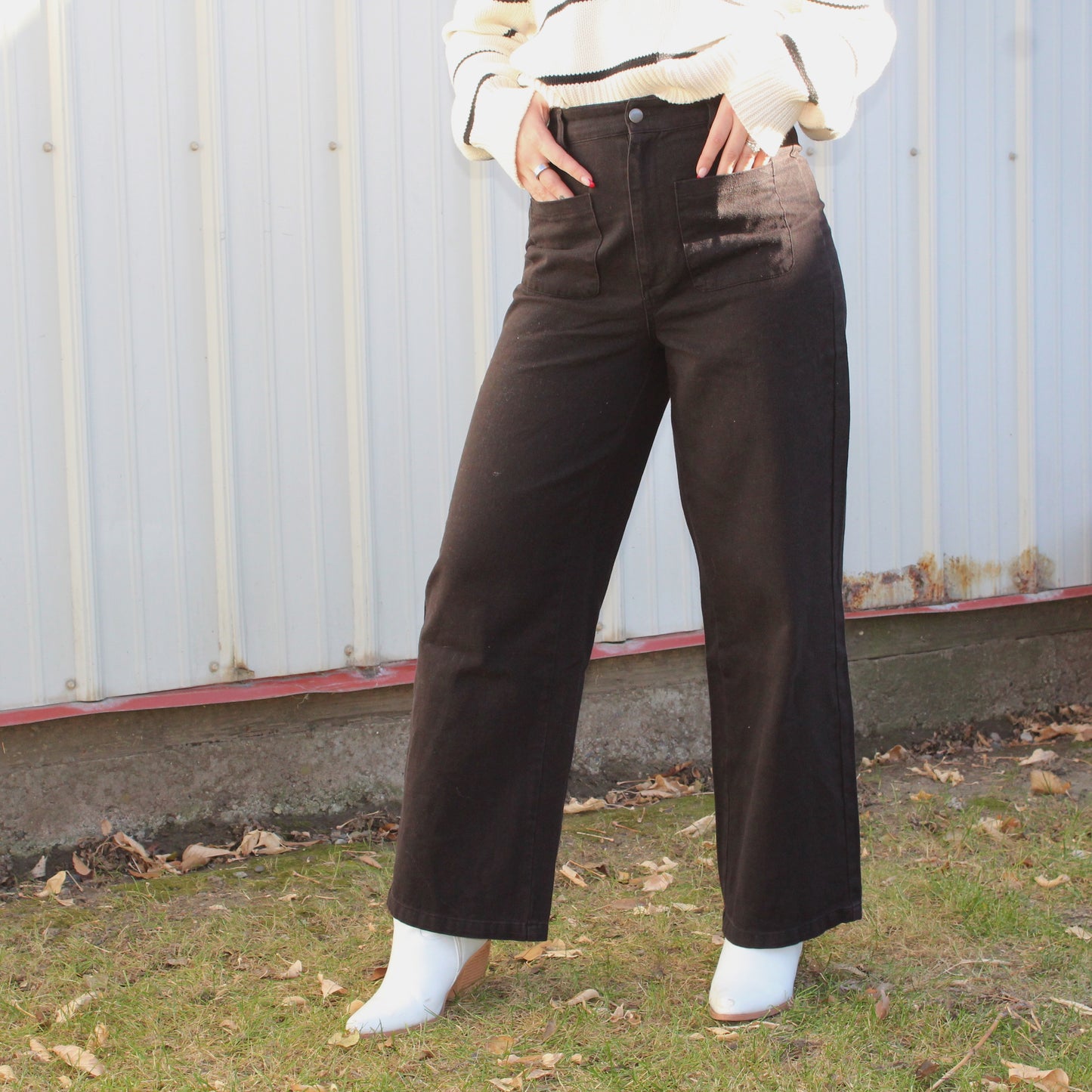 Black High Waist Straight Leg Cargo Pants