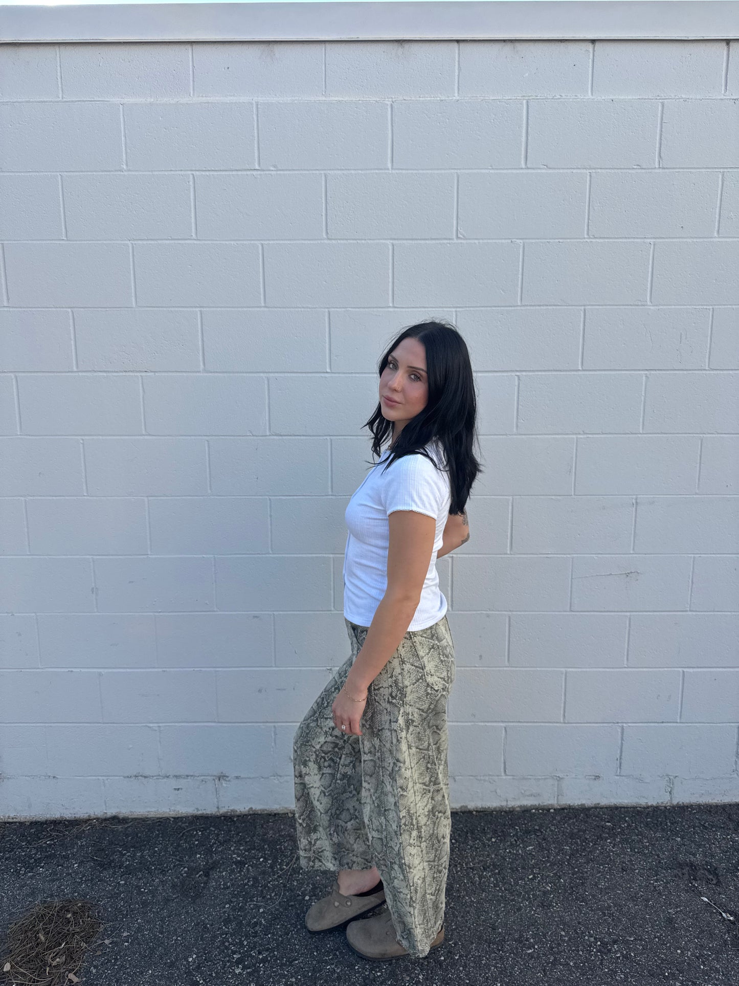 Snake Print Barrel Jeans
