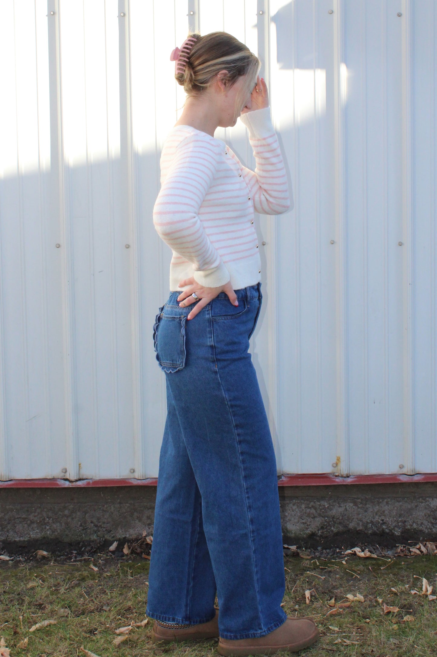 Scalloped Dark Wash Straight Leg Jeans