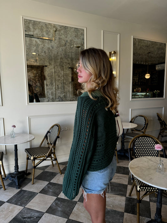 Cable-Knit Openwork Long Sleeve Sweater