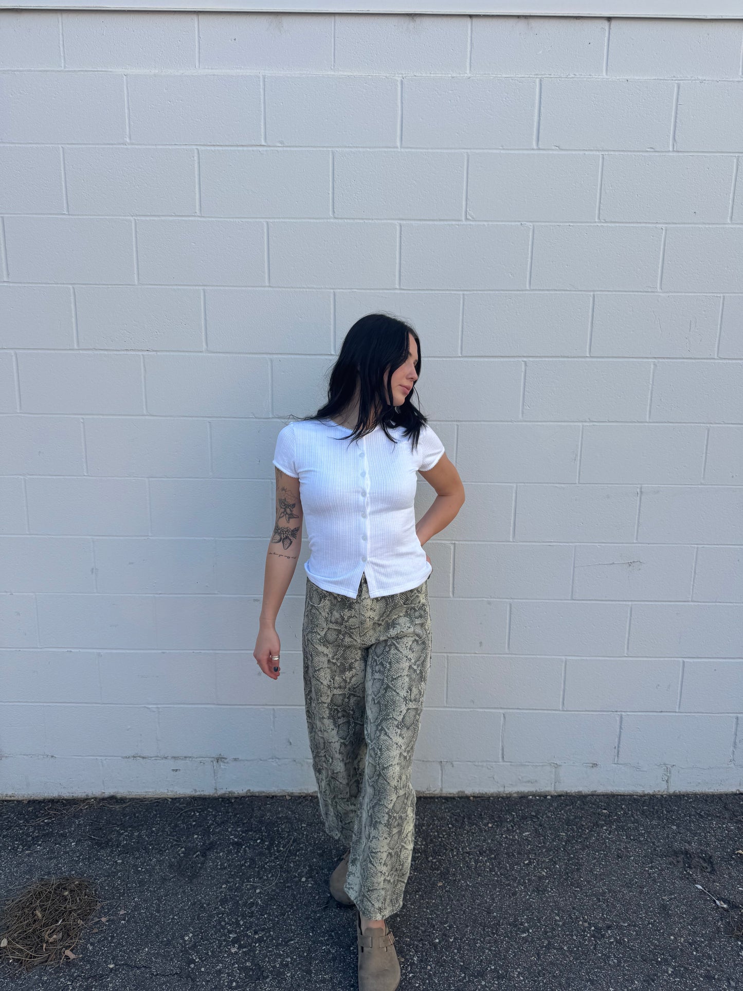 Snake Print Barrel Jeans