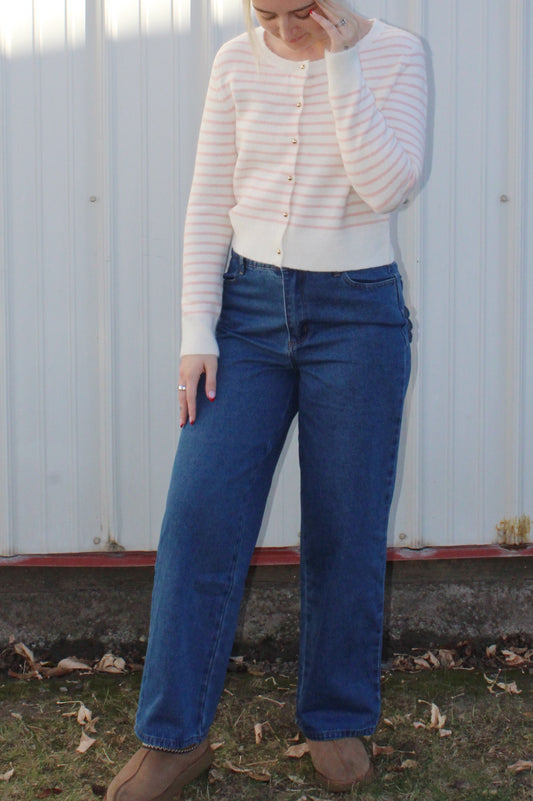 Scalloped Dark Wash Straight Leg Jeans