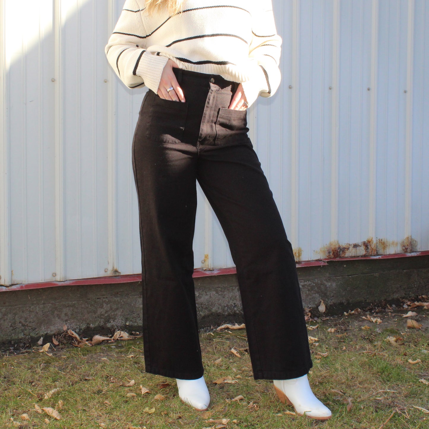 Black High Waist Straight Leg Cargo Pants