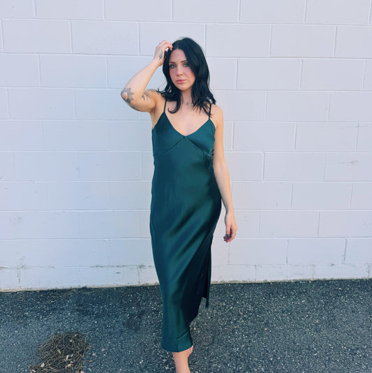 Emerald Green Satin Slip Dress