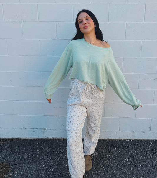 Beige Floral Print Cargo Pant