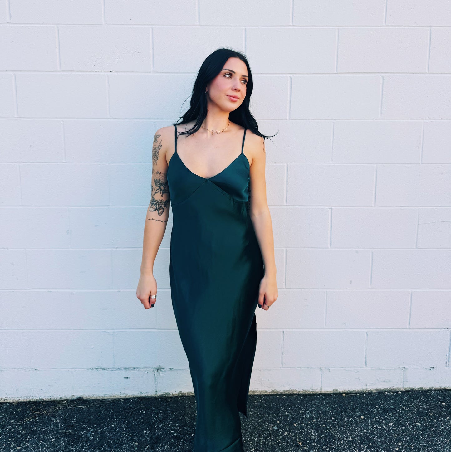 Emerald Green Satin Slip Dress